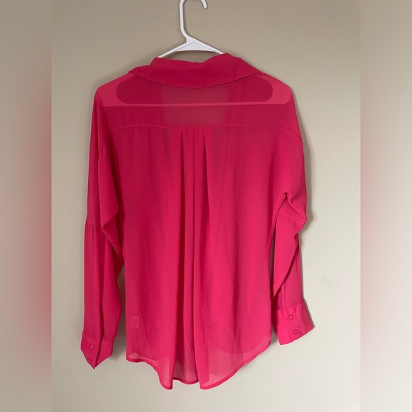 CO&CRUSH fuchsia hot pink deep cut blouse size small NWOT long sleeve - Picture 3 of 5